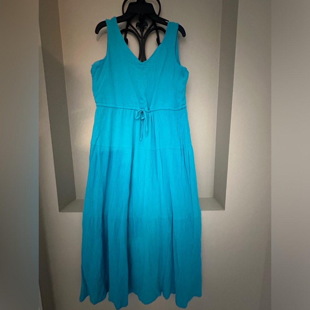 Turquoise Tiered Hem Maxi Dress Small - Picture 2 of 6